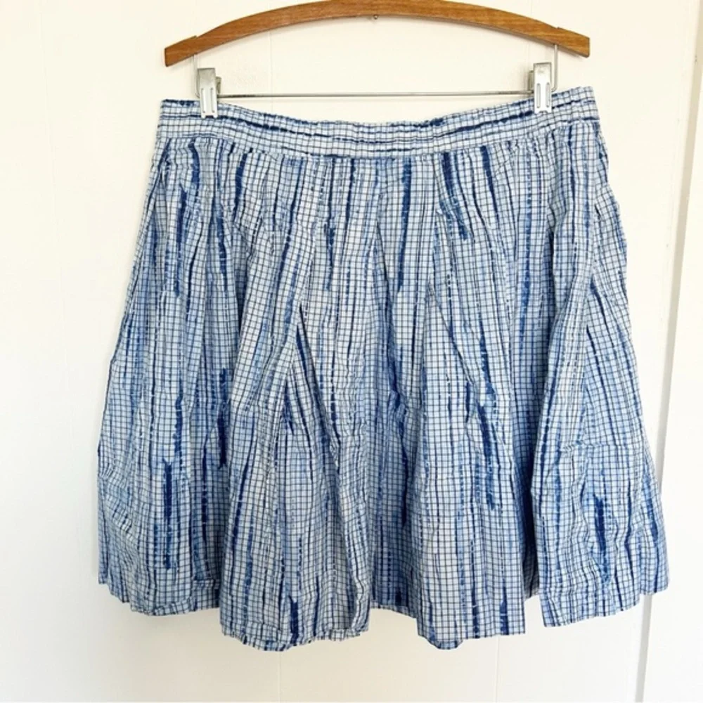 Tory‎ Burch Shibori Blue Cotton Poplin Full Skirt Size 12